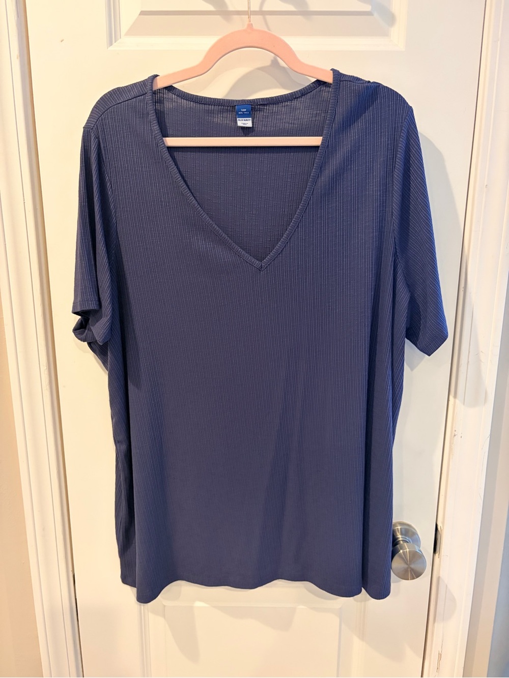 Old Navy Luxe Ribbed V-Neck Women's Top - Blue XXL Tall